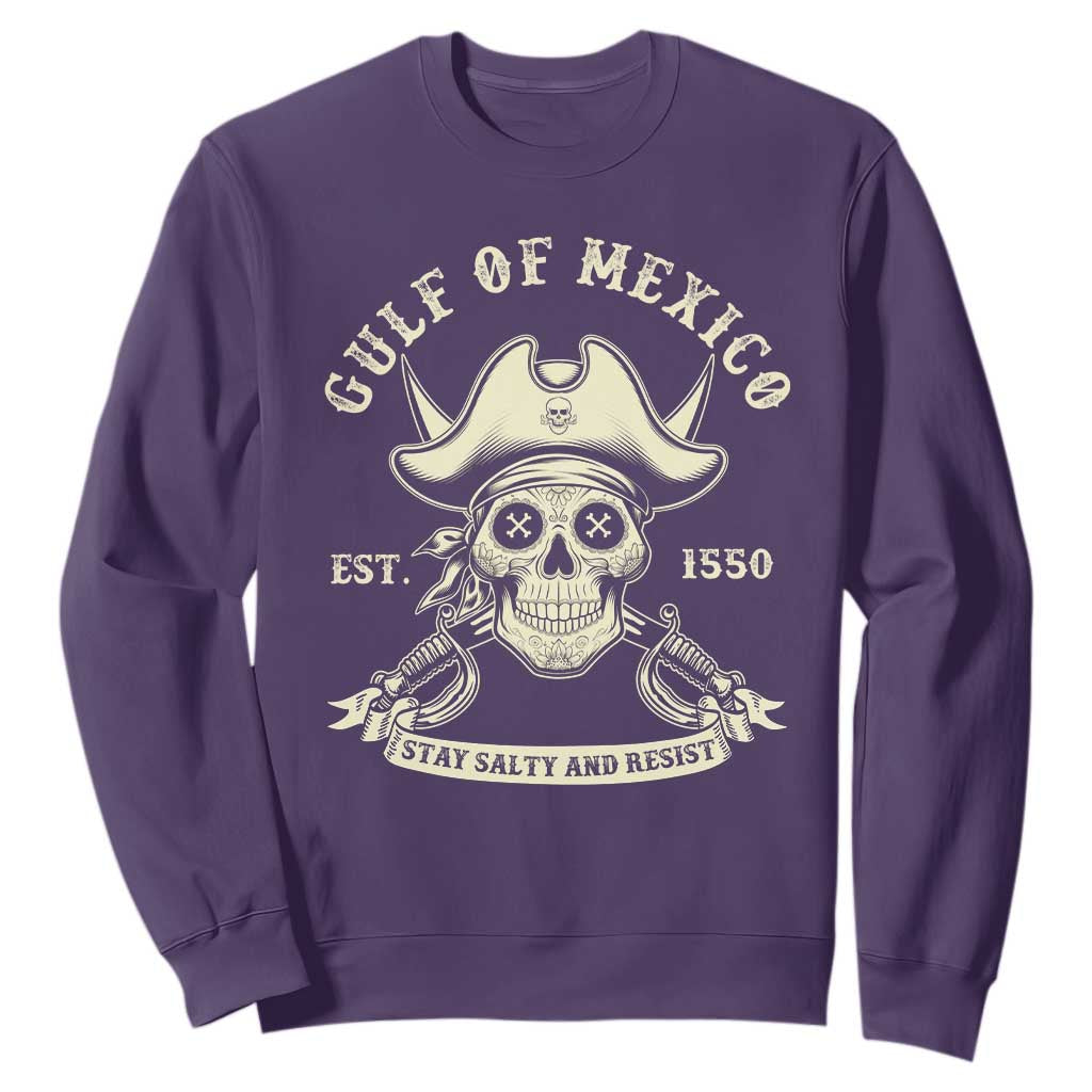 Gulf of Mexico Pirate Sugar Skull Sweatshirt Est 1550 Stay Salty And Resist TS02 Purple Print Your Wear