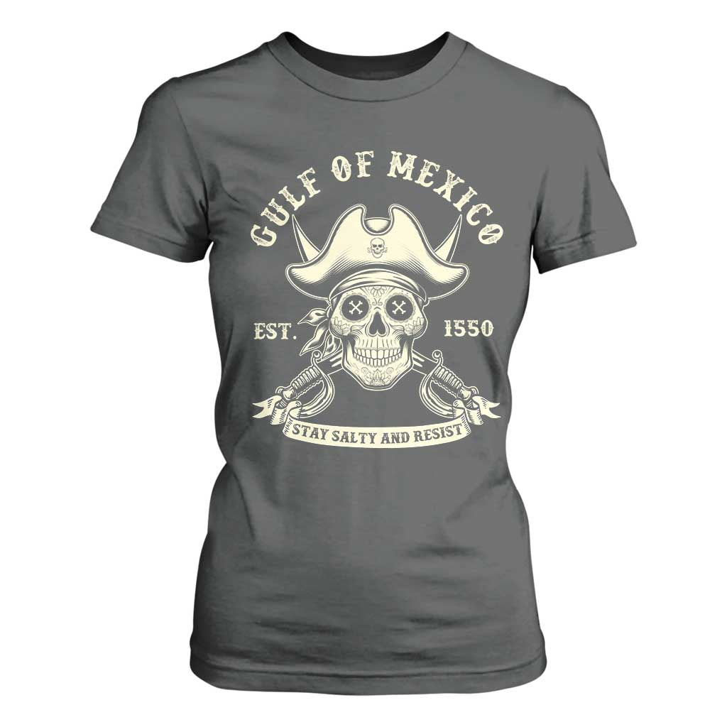 Gulf of Mexico Pirate Sugar Skull T Shirt For Women Est 1550 Stay Salty And Resist TS02 Dark Heather Print Your Wear