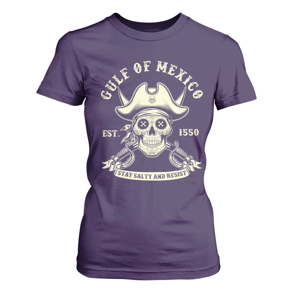Gulf of Mexico Pirate Sugar Skull T Shirt For Women Est 1550 Stay Salty And Resist TS02 Purple Print Your Wear