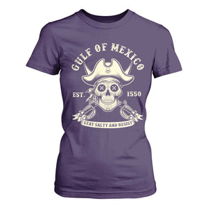 Gulf of Mexico Pirate Sugar Skull T Shirt For Women Est 1550 Stay Salty And Resist TS02 Purple Print Your Wear