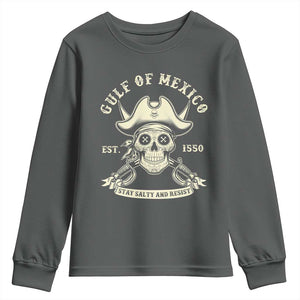 Gulf of Mexico Pirate Sugar Skull Youth Sweatshirt Est 1550 Stay Salty And Resist TS02 Dark Heather Print Your Wear