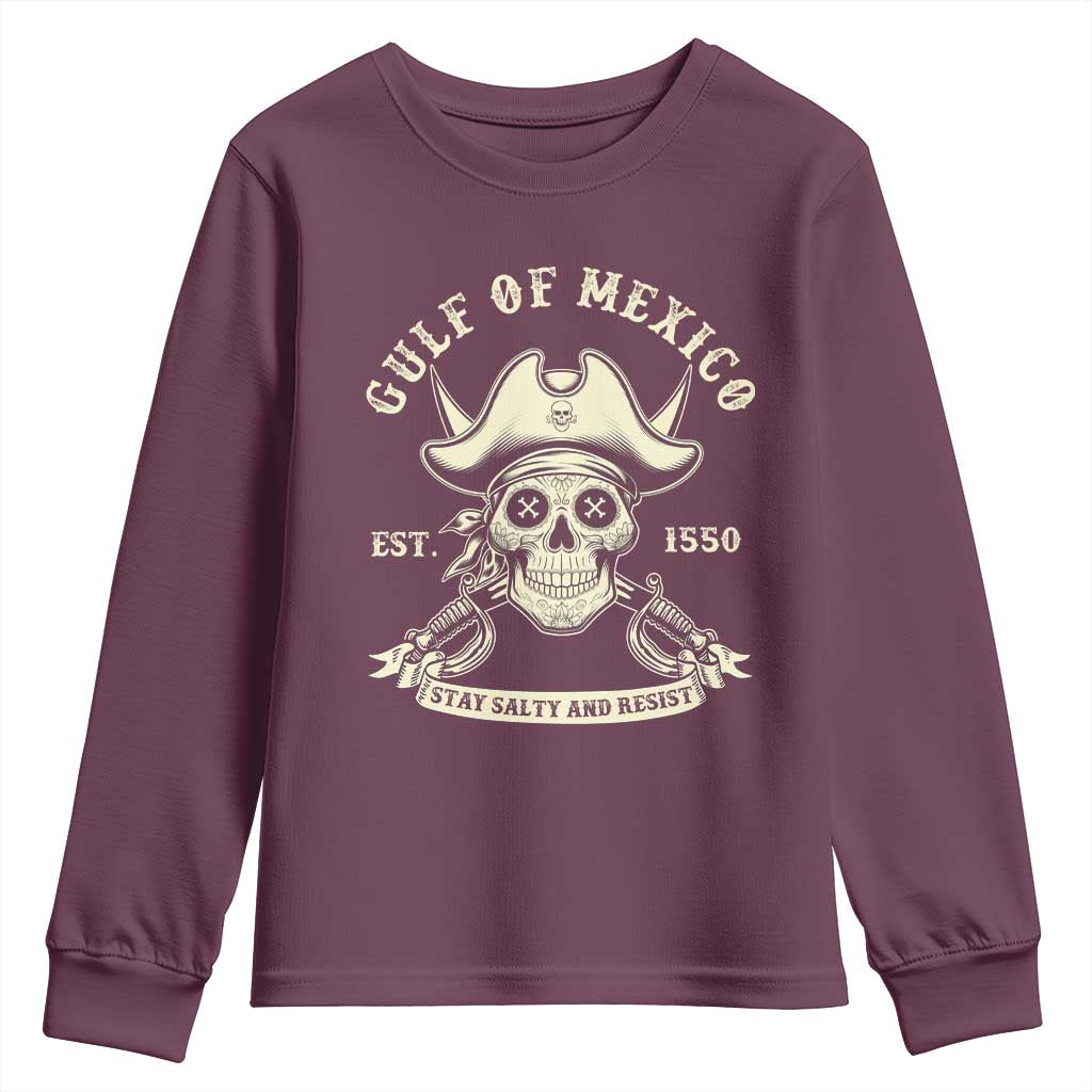 Gulf of Mexico Pirate Sugar Skull Youth Sweatshirt Est 1550 Stay Salty And Resist TS02 Maroon Print Your Wear