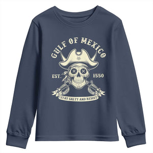 Gulf of Mexico Pirate Sugar Skull Youth Sweatshirt Est 1550 Stay Salty And Resist TS02 Navy Print Your Wear