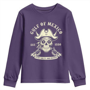 Gulf of Mexico Pirate Sugar Skull Youth Sweatshirt Est 1550 Stay Salty And Resist TS02 Purple Print Your Wear