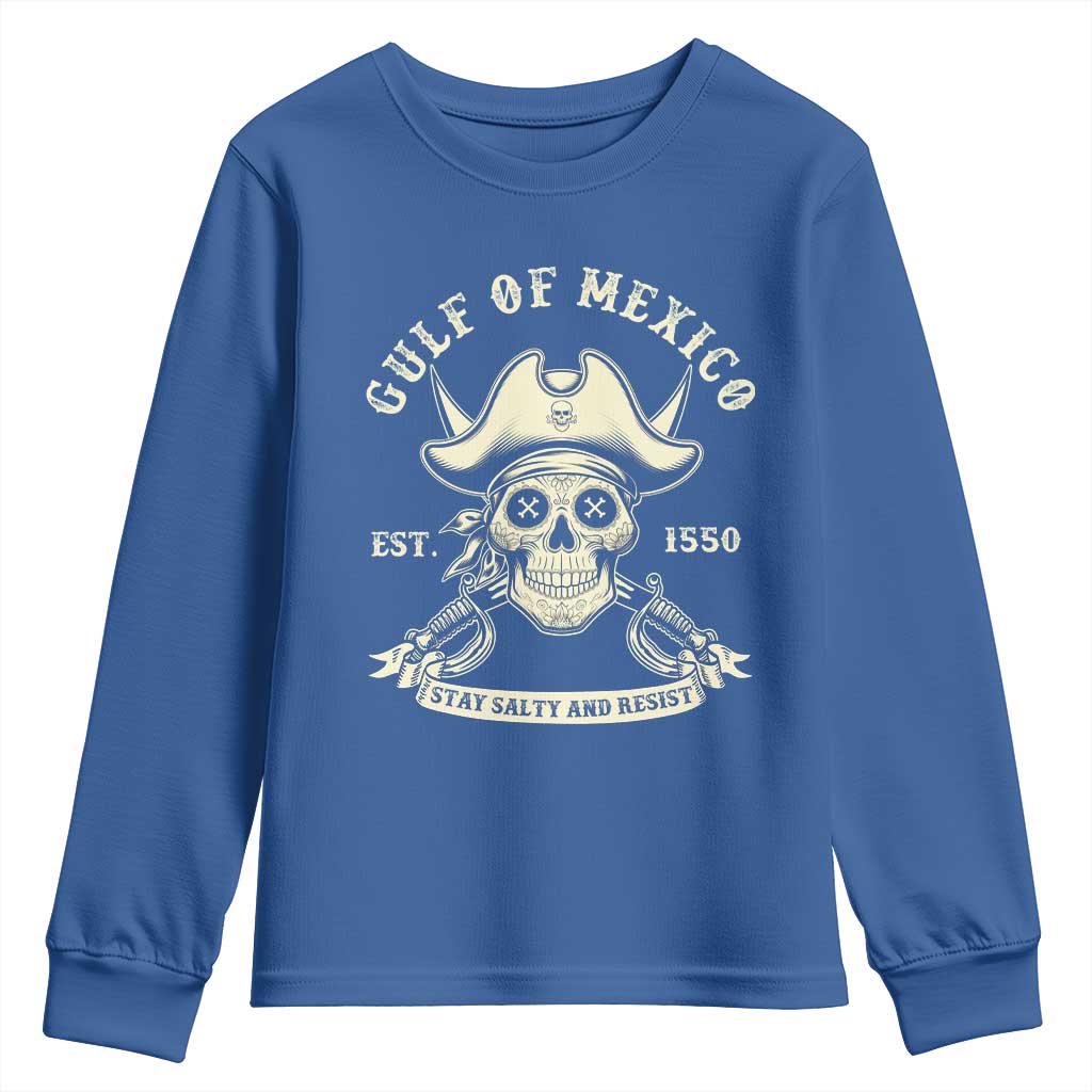 Gulf of Mexico Pirate Sugar Skull Youth Sweatshirt Est 1550 Stay Salty And Resist TS02 Royal Blue Print Your Wear