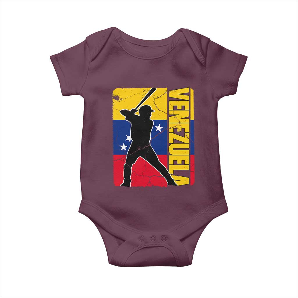 Venezuela Baseball Pride Vintage Flag Baby Onesie Venezuelan Sports Fan Gift for Latino Beisbol Lovers TS02 Maroon Print Your Wear