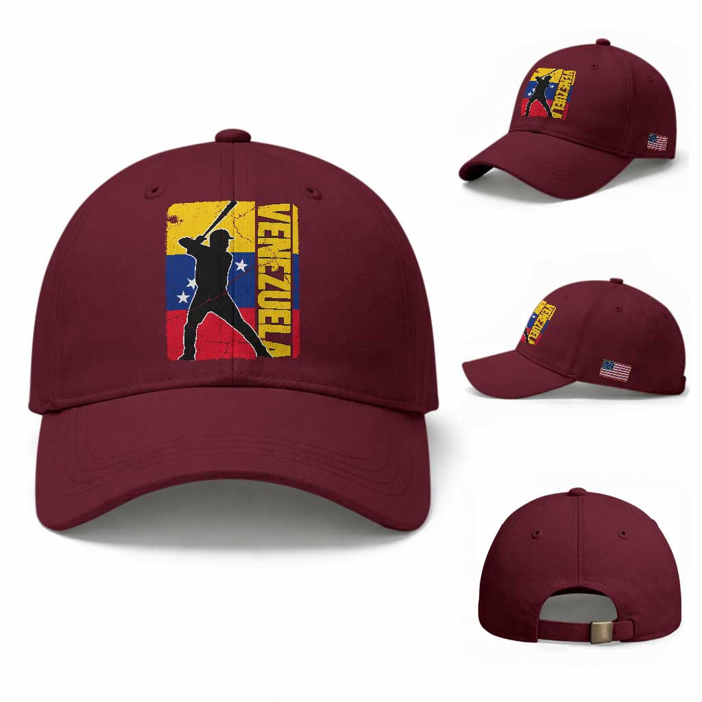 Venezuela Baseball Pride Vintage Flag Baseball Cap Venezuelan Sports Fan Gift for Latino Beisbol Lovers TS02 Baseball Cap Universal Fit Maroon Print Your Wear