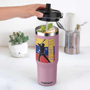Venezuela Baseball Pride Vintage Flag Flip Straw Tumbler Venezuelan Sports Fan Gift for Latino Beisbol Lovers TS02 One Size: 30 oz Light Pink Print Your Wear