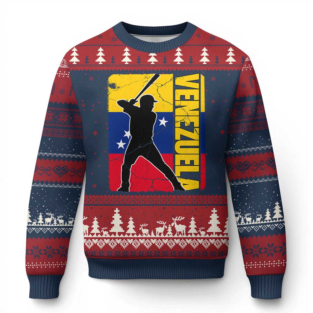 Venezuela Baseball Pride Vintage Flag Ugly Christmas Sweater Venezuelan Sports Fan Gift for Latino Beisbol Lovers TS02 Navy Red Print Your Wear