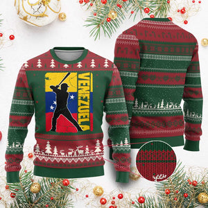 Venezuela Baseball Pride Vintage Flag Ugly Christmas Sweater Venezuelan Sports Fan Gift for Latino Beisbol Lovers TS02 Red Green Print Your Wear