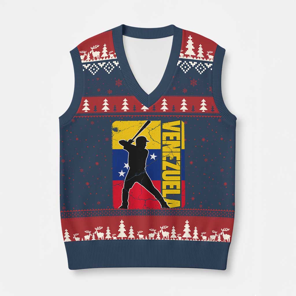 Venezuela Baseball Pride Vintage Flag V-Neck Knit Sweater Vest Venezuelan Sports Fan Gift for Latino Beisbol Lovers TS02 Navy Red Print Your Wear