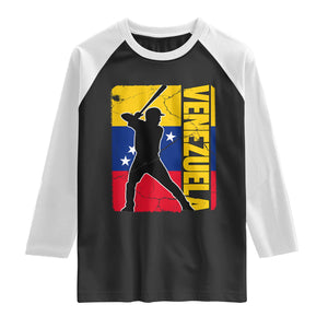 Venezuela Baseball Pride Vintage Flag Raglan Shirt Venezuelan Sports Fan Gift for Latino Beisbol Lovers TS02 Black White Print Your Wear