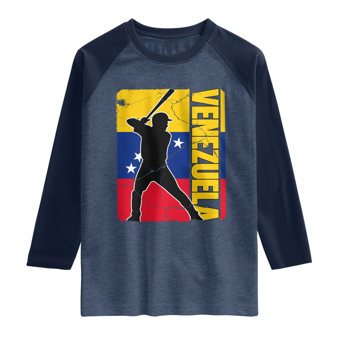 Venezuela Baseball Pride Vintage Flag Raglan Shirt Venezuelan Sports Fan Gift for Latino Beisbol Lovers TS02 Heather Denim Navy Print Your Wear