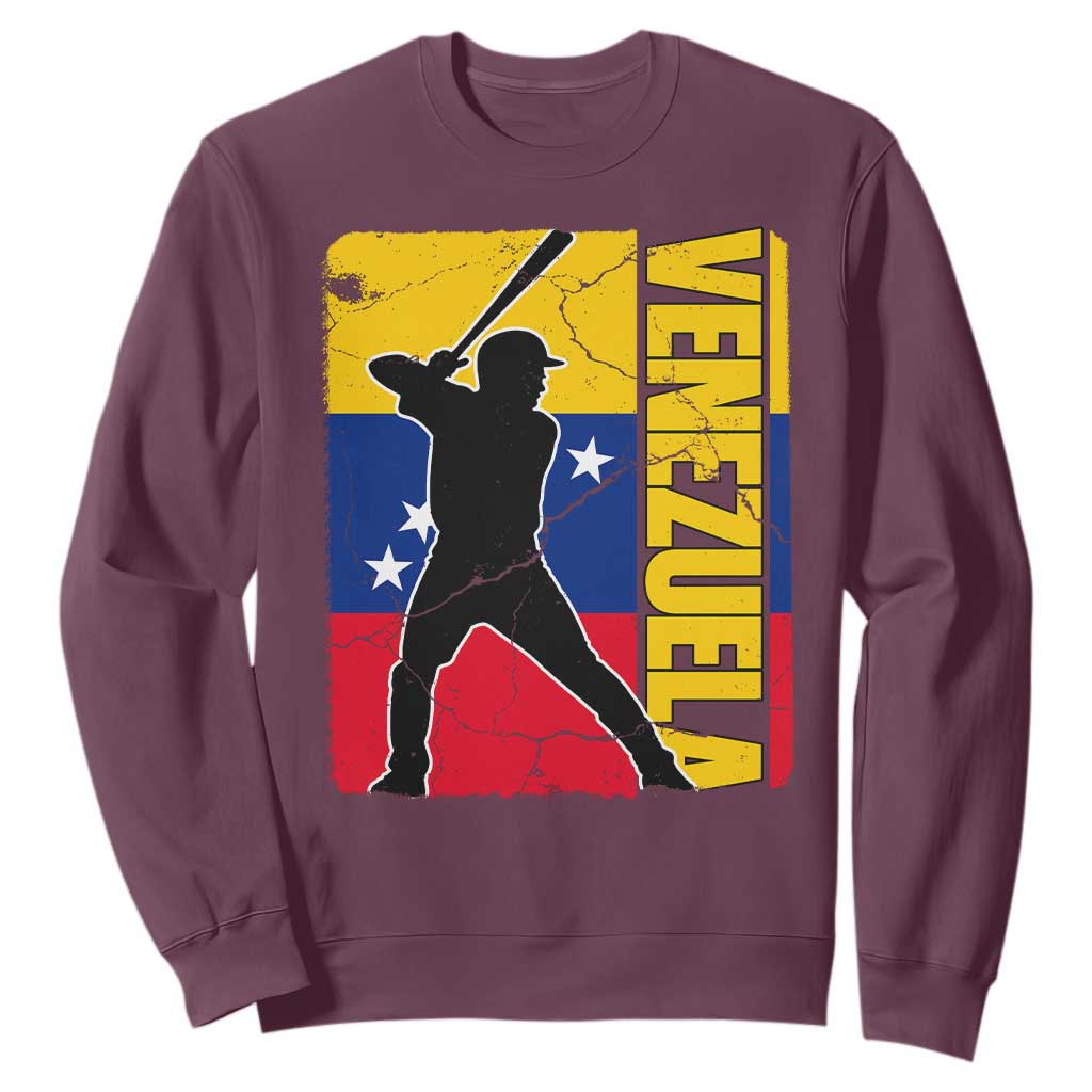 Venezuela Baseball Pride Vintage Flag Sweatshirt Venezuelan Sports Fan Gift for Latino Beisbol Lovers TS02 Maroon Print Your Wear