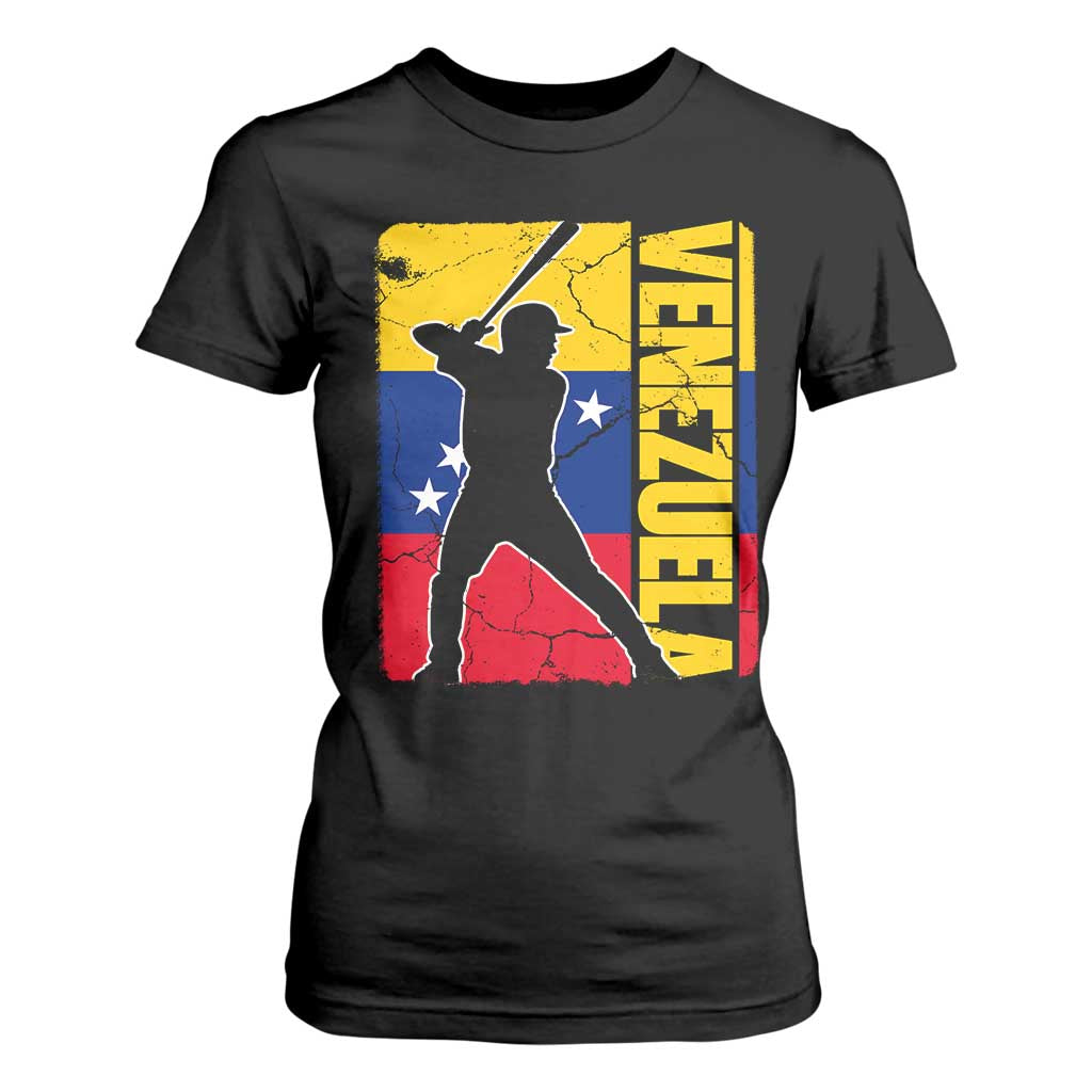 Venezuela Baseball Pride Vintage Flag T Shirt For Women Venezuelan Sports Fan Gift for Latino Beisbol Lovers TS02 Black Print Your Wear