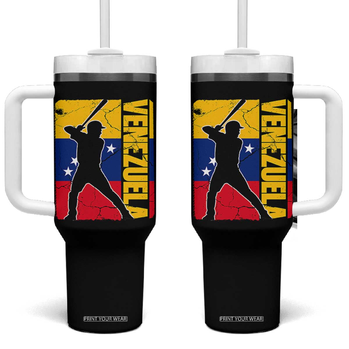 Venezuela Baseball Pride Vintage Flag Tumbler With Handle Venezuelan Sports Fan Gift for Latino Beisbol Lovers TS02 One Size: 40 oz Black Print Your Wear