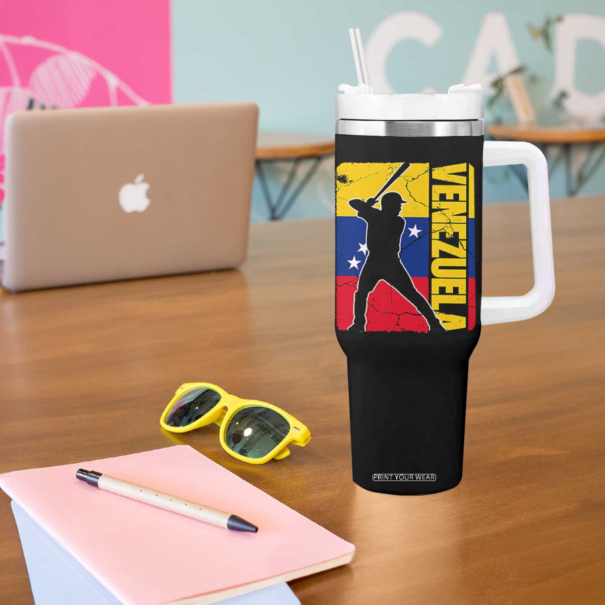 Venezuela Baseball Pride Vintage Flag Tumbler With Handle Venezuelan Sports Fan Gift for Latino Beisbol Lovers TS02 Print Your Wear