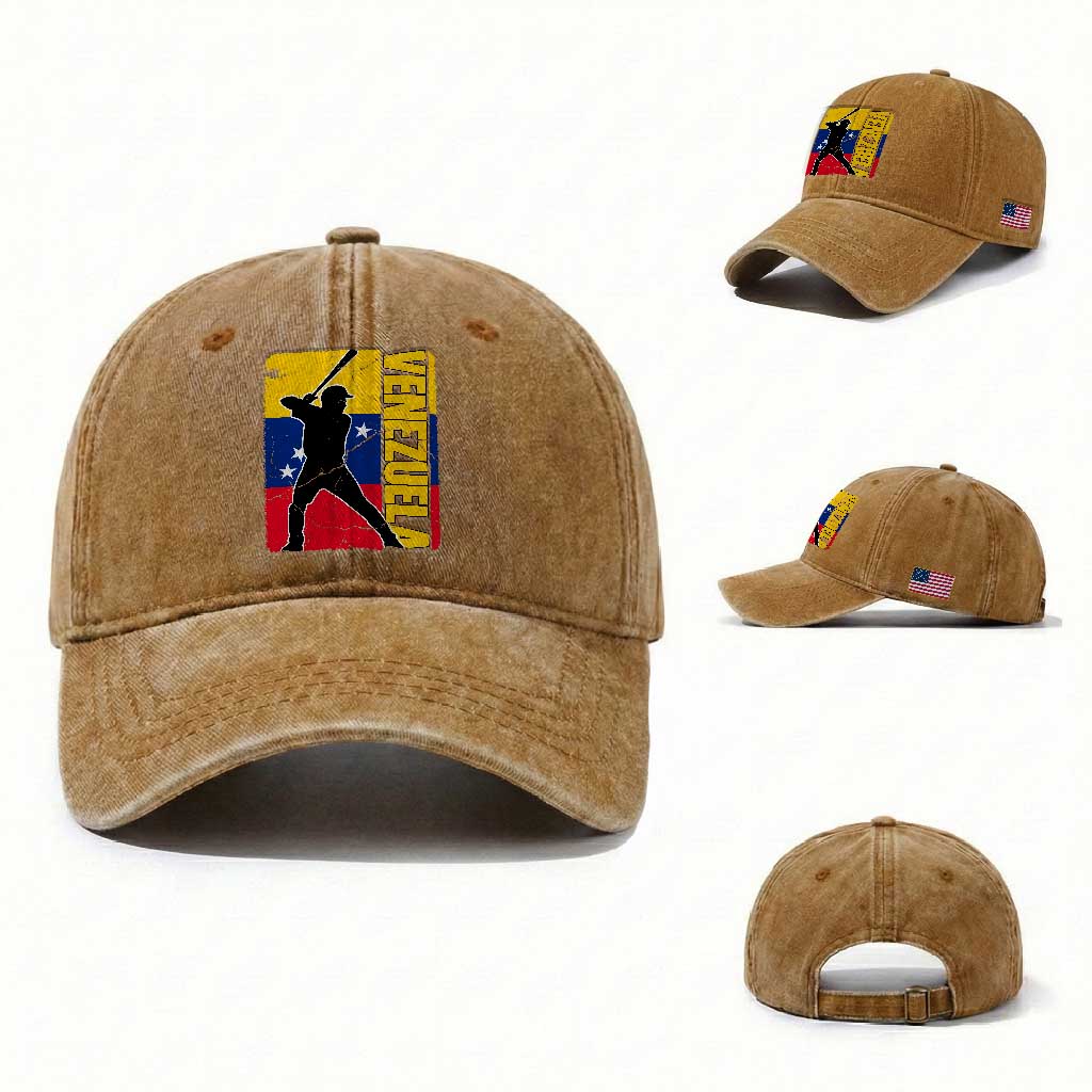 Venezuela Baseball Pride Vintage Flag Washed Cotton Baseball Cap Venezuelan Sports Fan Gift for Latino Beisbol Lovers TS02 Washed Cap Universal Fit Yellow Ochre Print Your Wear