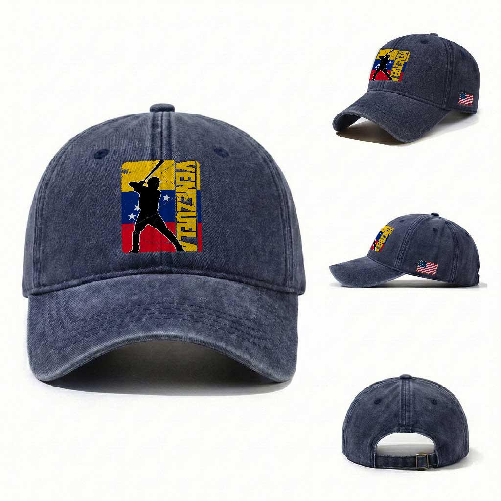 Venezuela Baseball Pride Vintage Flag Washed Cotton Baseball Cap Venezuelan Sports Fan Gift for Latino Beisbol Lovers TS02 Washed Cap Universal Fit Navy Print Your Wear