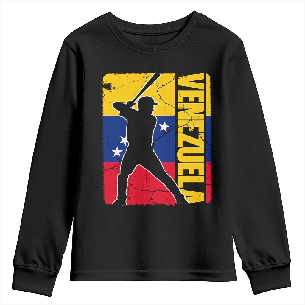 Venezuela Baseball Pride Vintage Flag Youth Sweatshirt Venezuelan Sports Fan Gift for Latino Beisbol Lovers TS02 Black Print Your Wear