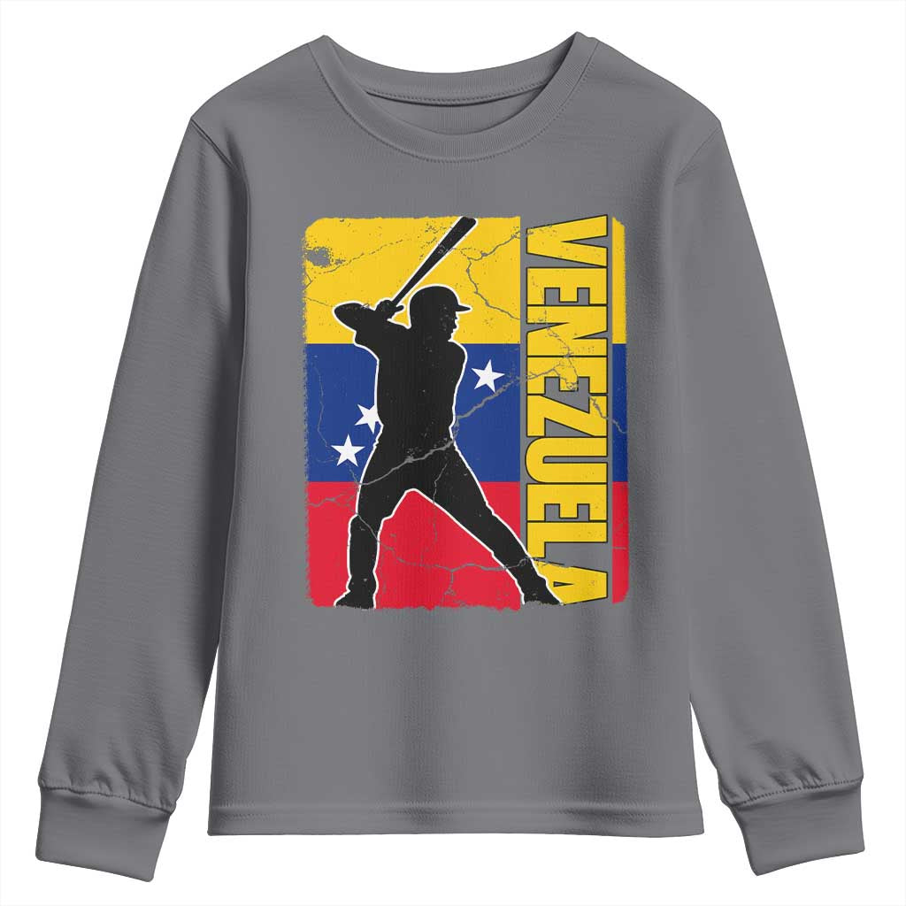 Venezuela Baseball Pride Vintage Flag Youth Sweatshirt Venezuelan Sports Fan Gift for Latino Beisbol Lovers TS02 Charcoal Print Your Wear