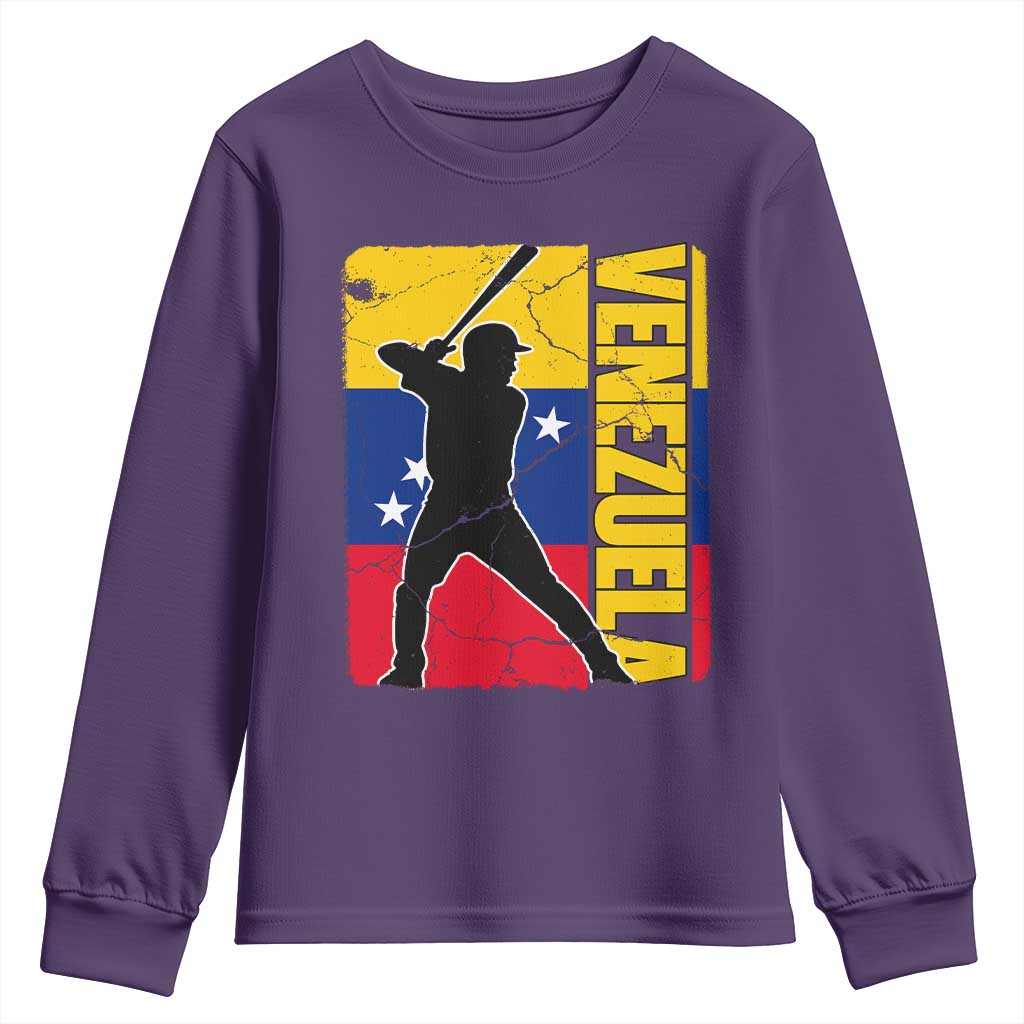 Venezuela Baseball Pride Vintage Flag Youth Sweatshirt Venezuelan Sports Fan Gift for Latino Beisbol Lovers TS02 Purple Print Your Wear