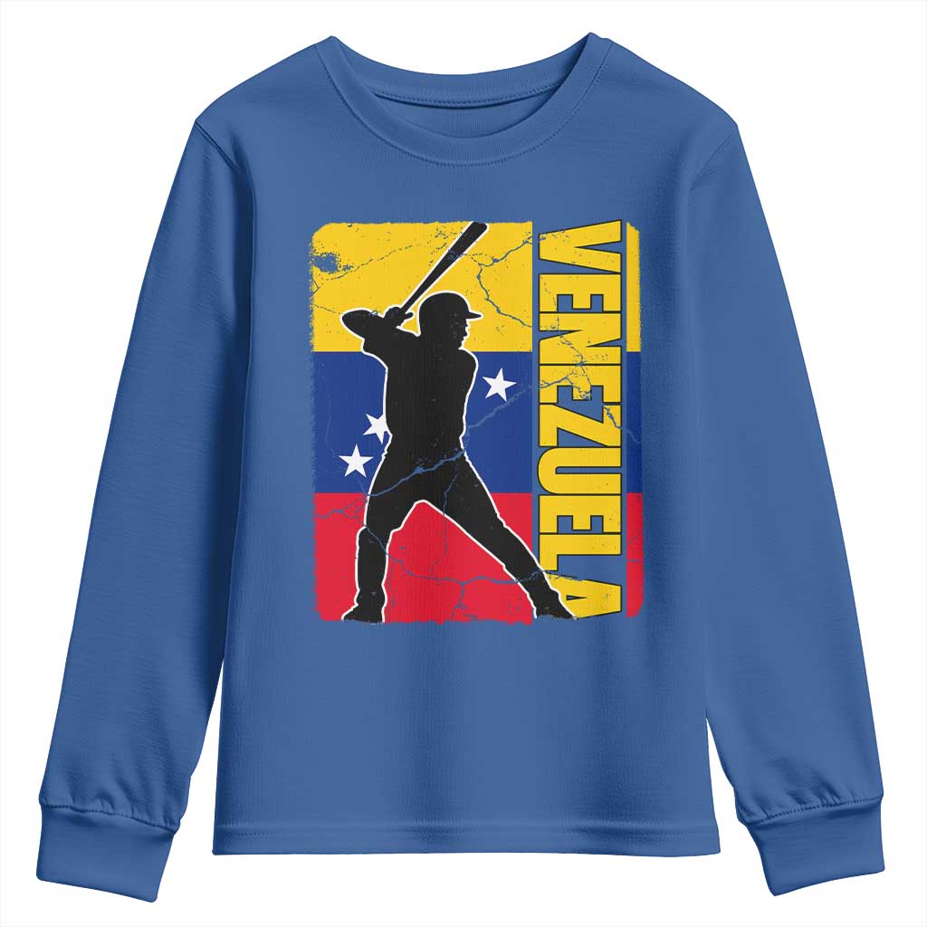 Venezuela Baseball Pride Vintage Flag Youth Sweatshirt Venezuelan Sports Fan Gift for Latino Beisbol Lovers TS02 Royal Blue Print Your Wear
