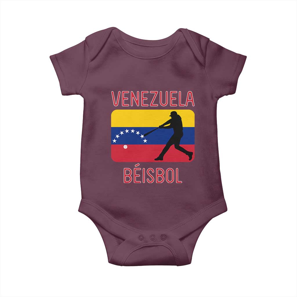 Venezuela Beisbol Flag Baby Onesie Venezuelan Baseball Pride Latino Sports Fans TS02 Maroon Print Your Wear
