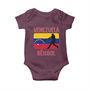 Venezuela Beisbol Flag Baby Onesie Venezuelan Baseball Pride Latino Sports Fans TS02 Maroon Print Your Wear