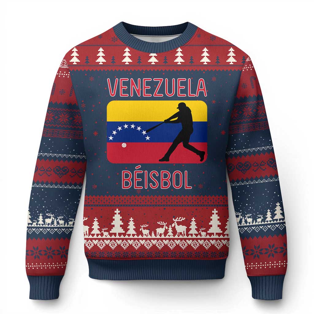 Venezuela Beisbol Flag Ugly Christmas Sweater Venezuelan Baseball Pride Latino Sports Fans TS02 Navy Red Print Your Wear