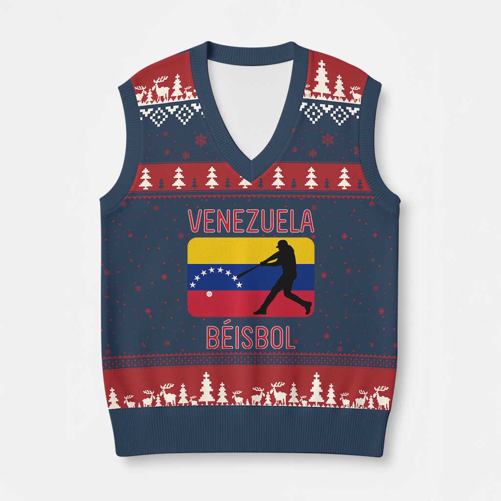 Venezuela Beisbol Flag V-Neck Knit Sweater Vest Venezuelan Baseball Pride Latino Sports Fans TS02 Navy Red Print Your Wear