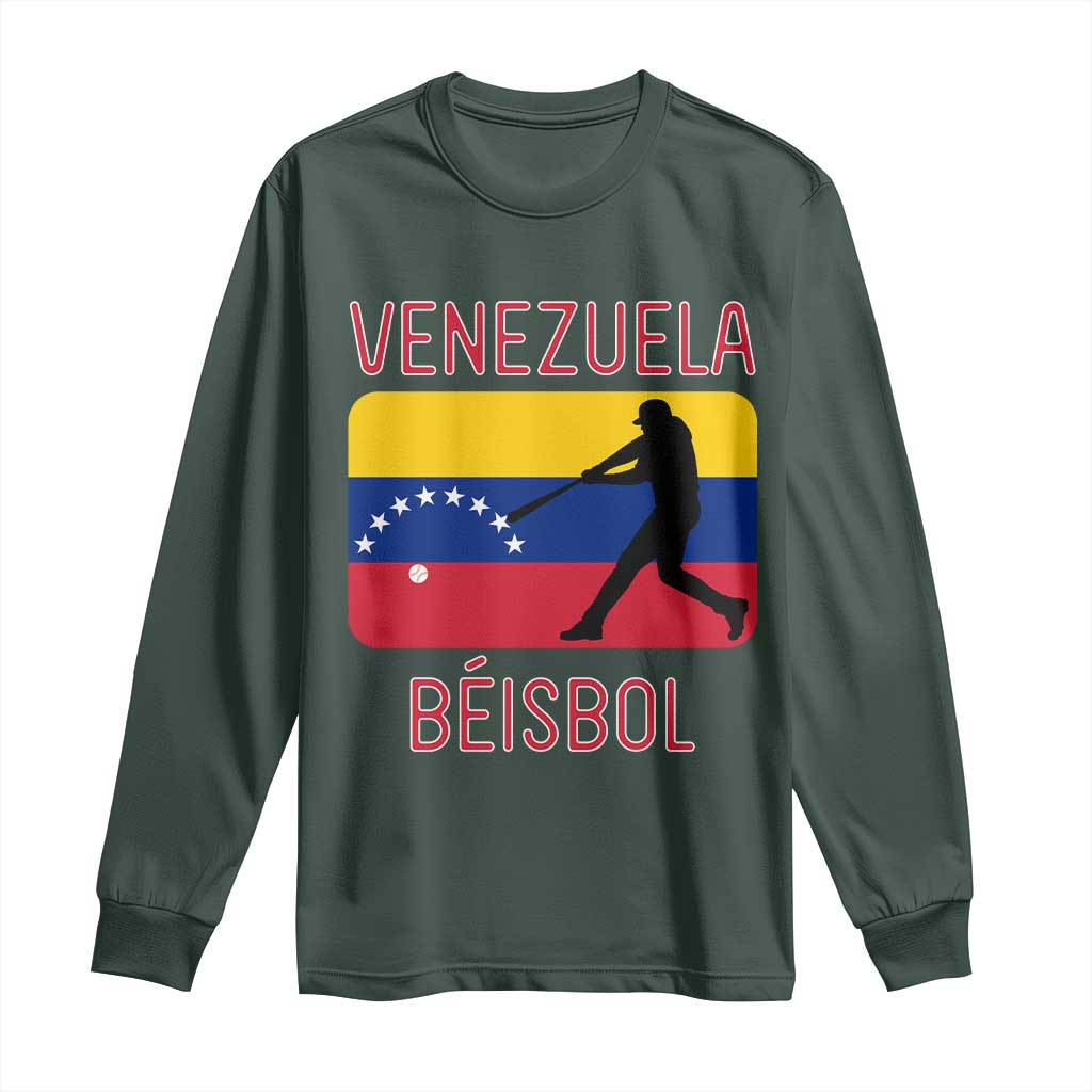 Venezuela Beisbol Flag Long Sleeve Shirt Venezuelan Baseball Pride Latino Sports Fans TS02 Dark Forest Green Print Your Wear