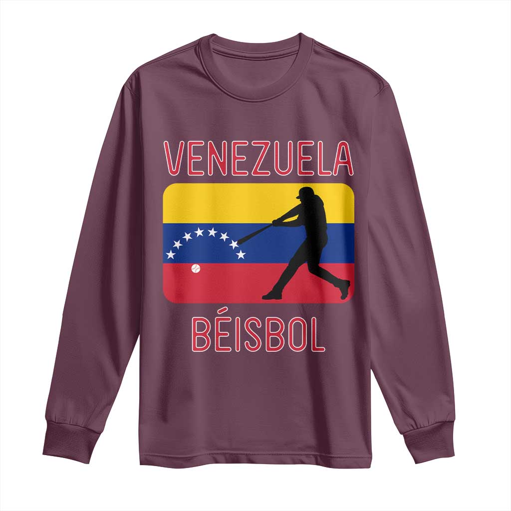 Venezuela Beisbol Flag Long Sleeve Shirt Venezuelan Baseball Pride Latino Sports Fans TS02 Maroon Print Your Wear