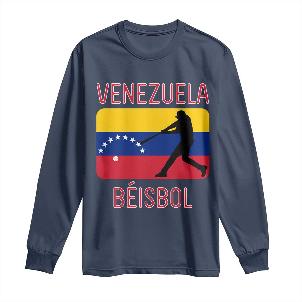 Venezuela Beisbol Flag Long Sleeve Shirt Venezuelan Baseball Pride Latino Sports Fans TS02 Navy Print Your Wear
