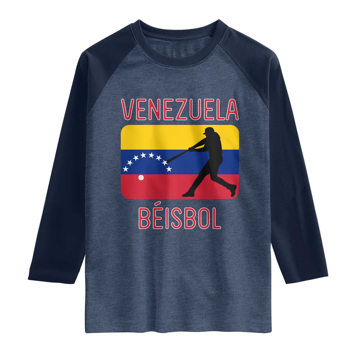 Venezuela Beisbol Flag Raglan Shirt Venezuelan Baseball Pride Latino Sports Fans TS02 Heather Denim Navy Print Your Wear