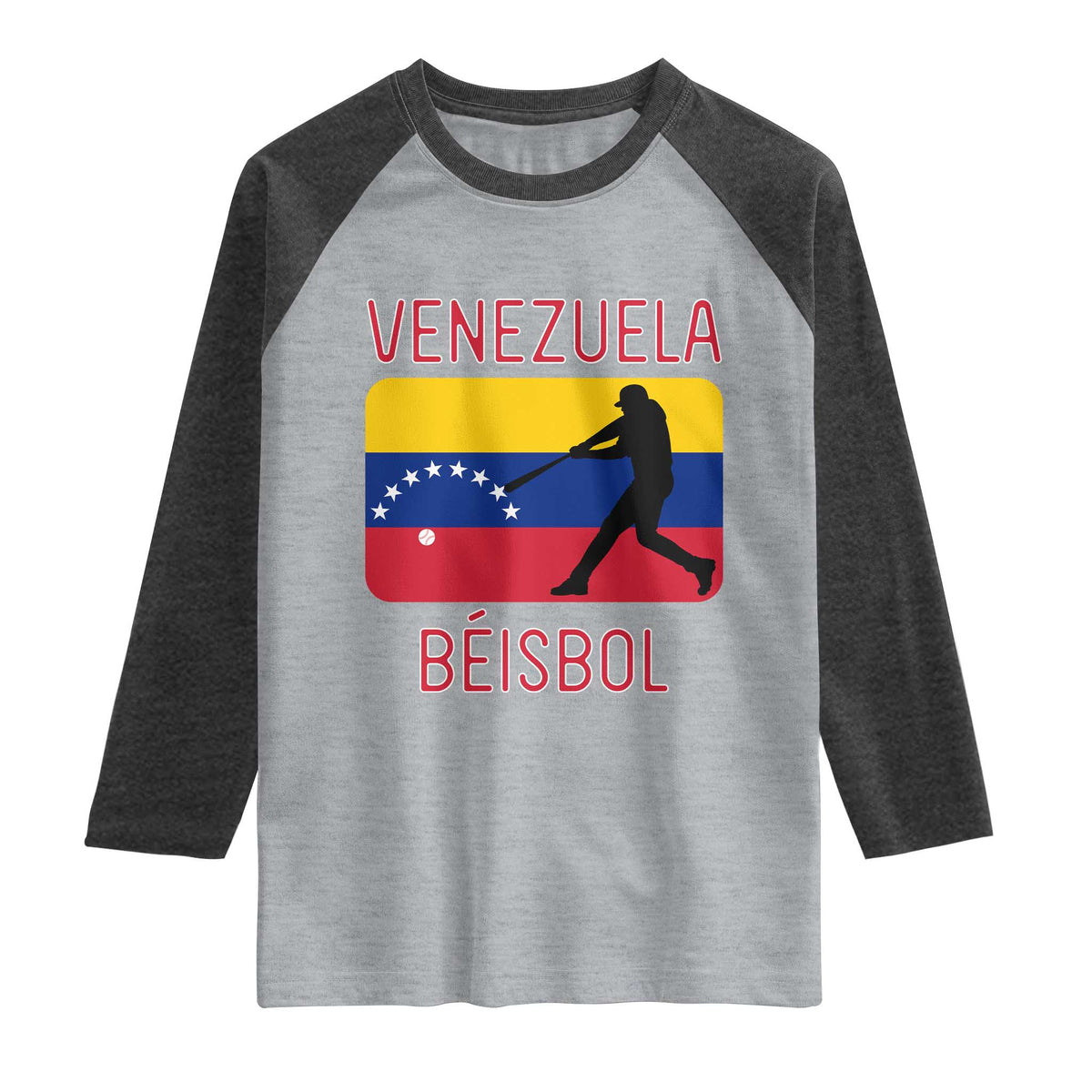 Venezuela Beisbol Flag Raglan Shirt Venezuelan Baseball Pride Latino Sports Fans TS02 Heather Gray Heather Charcoal Print Your Wear