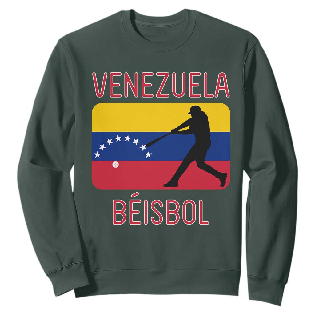 Venezuela Beisbol Flag Sweatshirt Venezuelan Baseball Pride Latino Sports Fans TS02 Dark Forest Green Print Your Wear