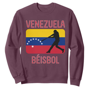 Venezuela Beisbol Flag Sweatshirt Venezuelan Baseball Pride Latino Sports Fans TS02 Maroon Print Your Wear