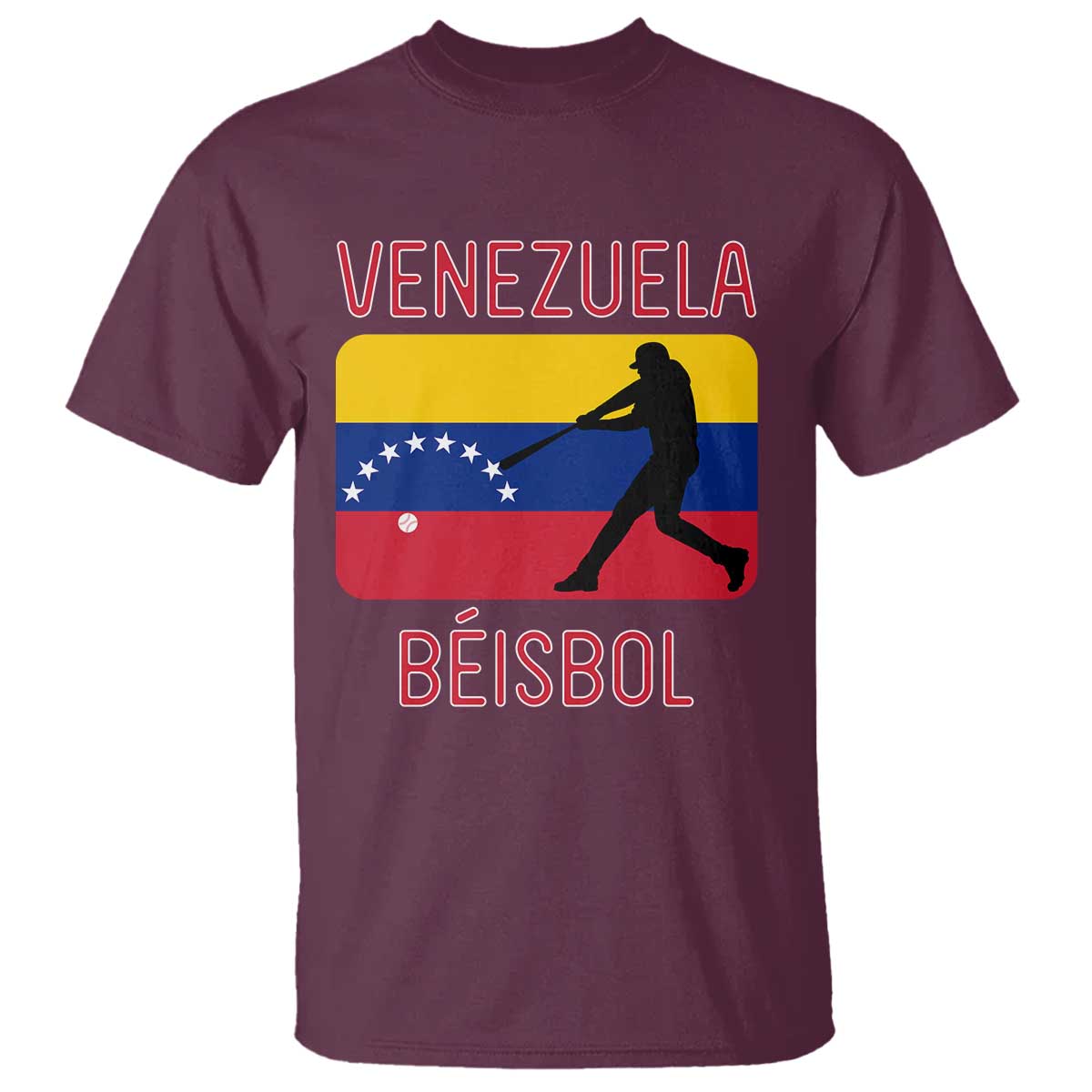 Venezuela Beisbol Flag T Shirt Venezuelan Baseball Pride Latino Sports Fans TS02 Maroon Print Your Wear