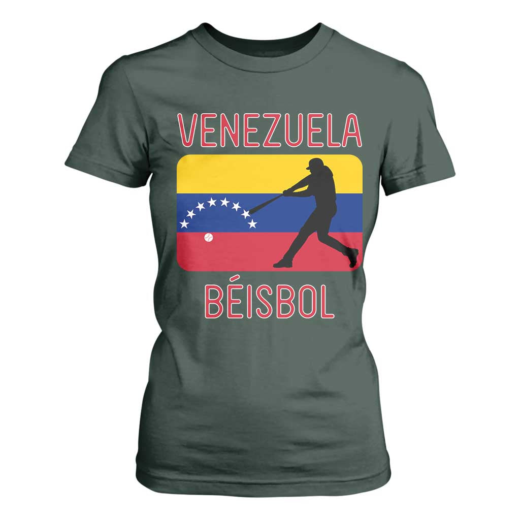 Venezuela Beisbol Flag T Shirt For Women Venezuelan Baseball Pride Latino Sports Fans TS02 Dark Forest Green Print Your Wear
