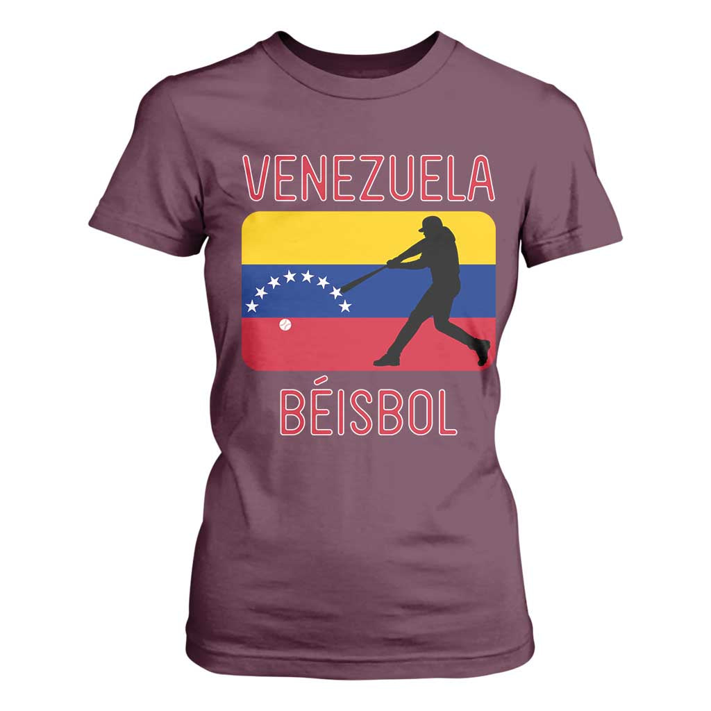 Venezuela Beisbol Flag T Shirt For Women Venezuelan Baseball Pride Latino Sports Fans TS02 Maroon Print Your Wear