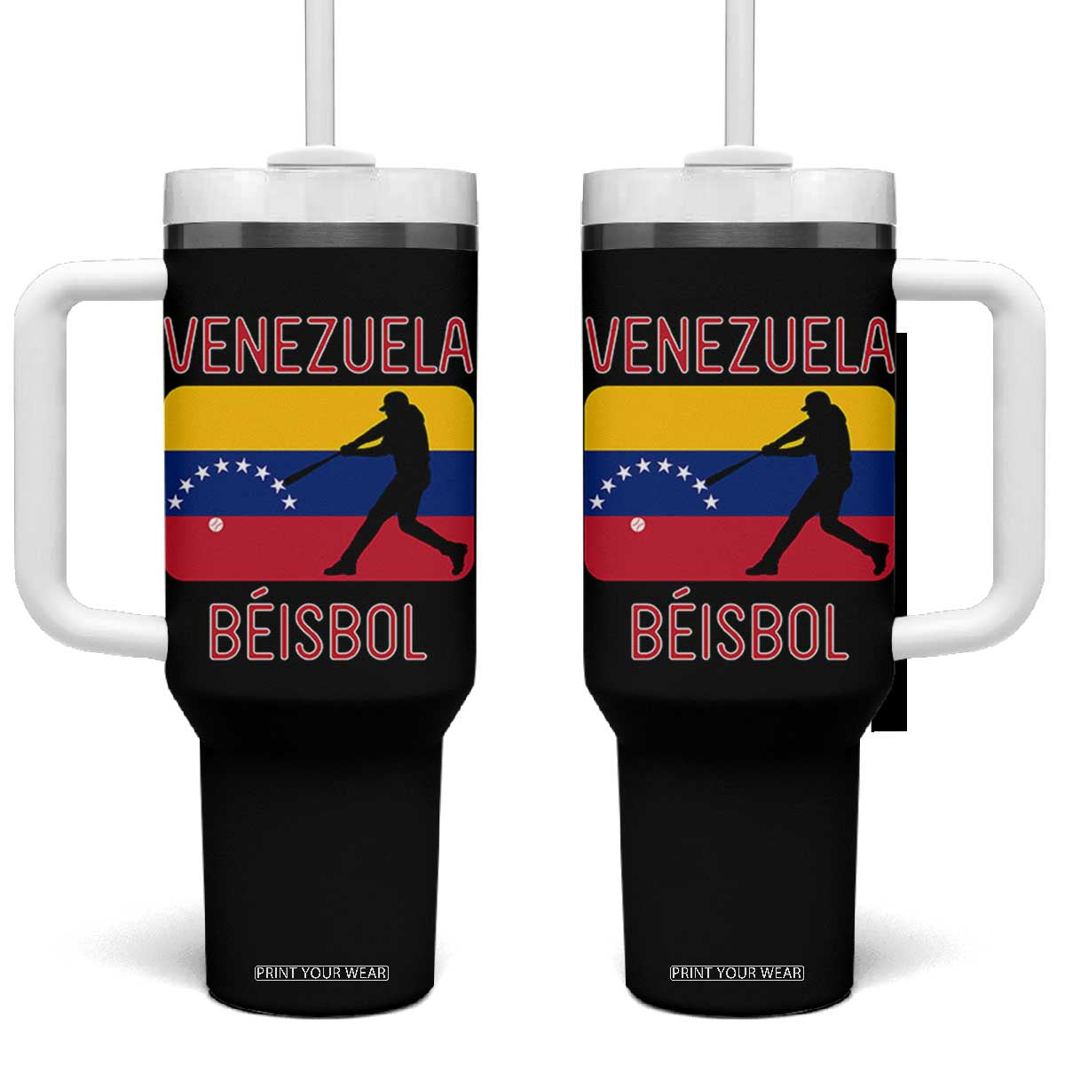 Venezuela Beisbol Flag Tumbler With Handle Venezuelan Baseball Pride Latino Sports Fans TS02 One Size: 40 oz Black Print Your Wear
