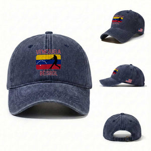 Venezuela Beisbol Flag Washed Cotton Baseball Cap Venezuelan Baseball Pride Latino Sports Fans TS02 Washed Cap Universal Fit Navy Print Your Wear