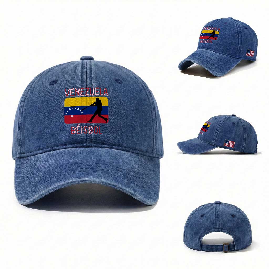 Venezuela Beisbol Flag Washed Cotton Baseball Cap Venezuelan Baseball Pride Latino Sports Fans TS02 Washed Cap Universal Fit Royal Blue Print Your Wear