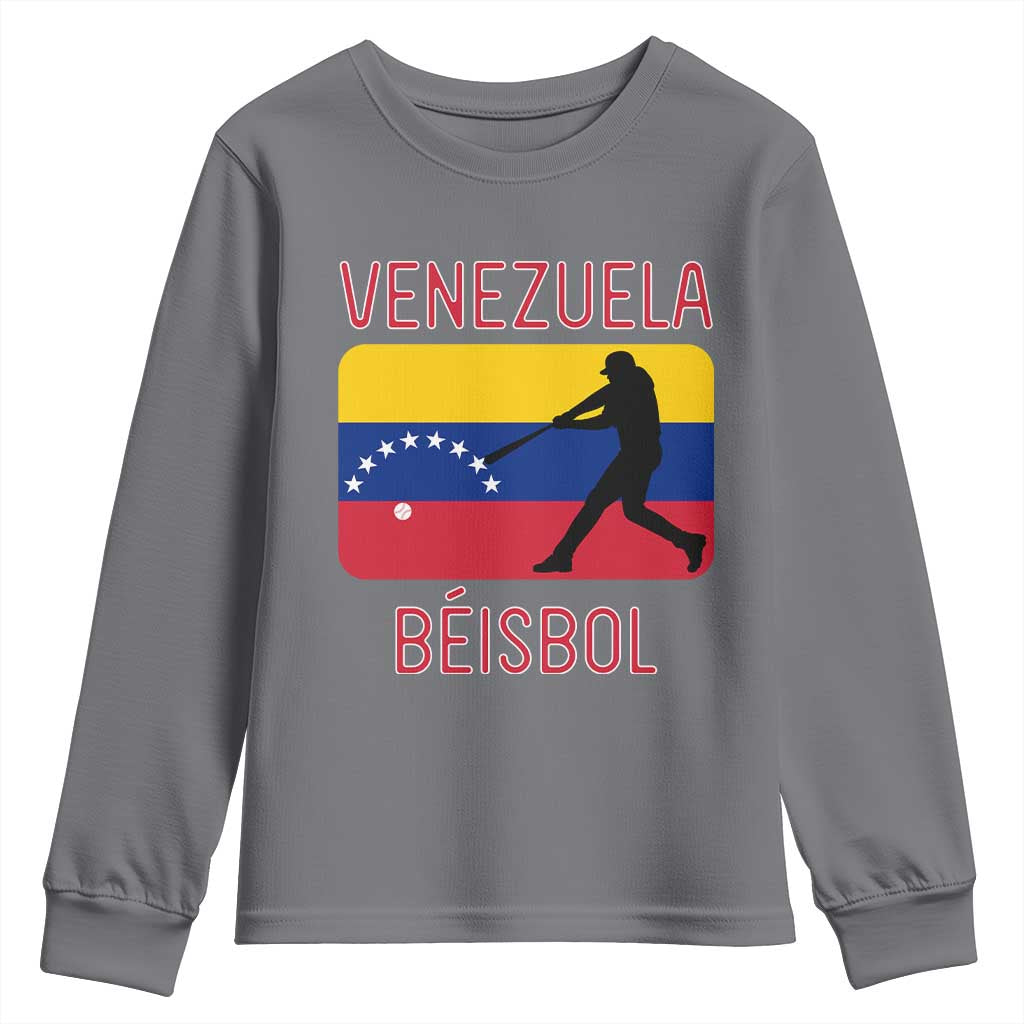 Venezuela Beisbol Flag Youth Sweatshirt Venezuelan Baseball Pride Latino Sports Fans TS02 Charcoal Print Your Wear