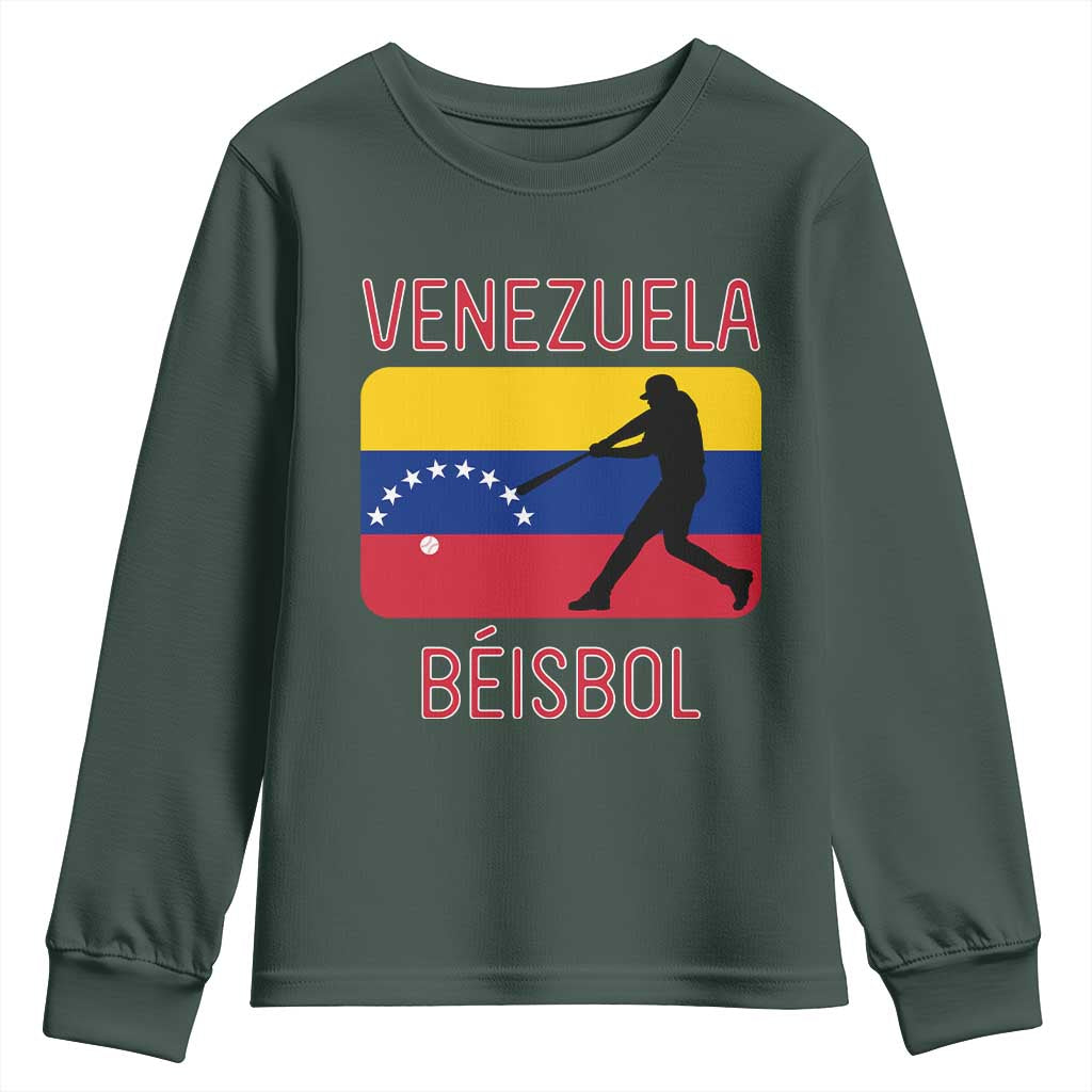 Venezuela Beisbol Flag Youth Sweatshirt Venezuelan Baseball Pride Latino Sports Fans TS02 Dark Forest Green Print Your Wear