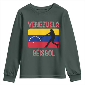 Venezuela Beisbol Flag Youth Sweatshirt Venezuelan Baseball Pride Latino Sports Fans TS02 Dark Forest Green Print Your Wear