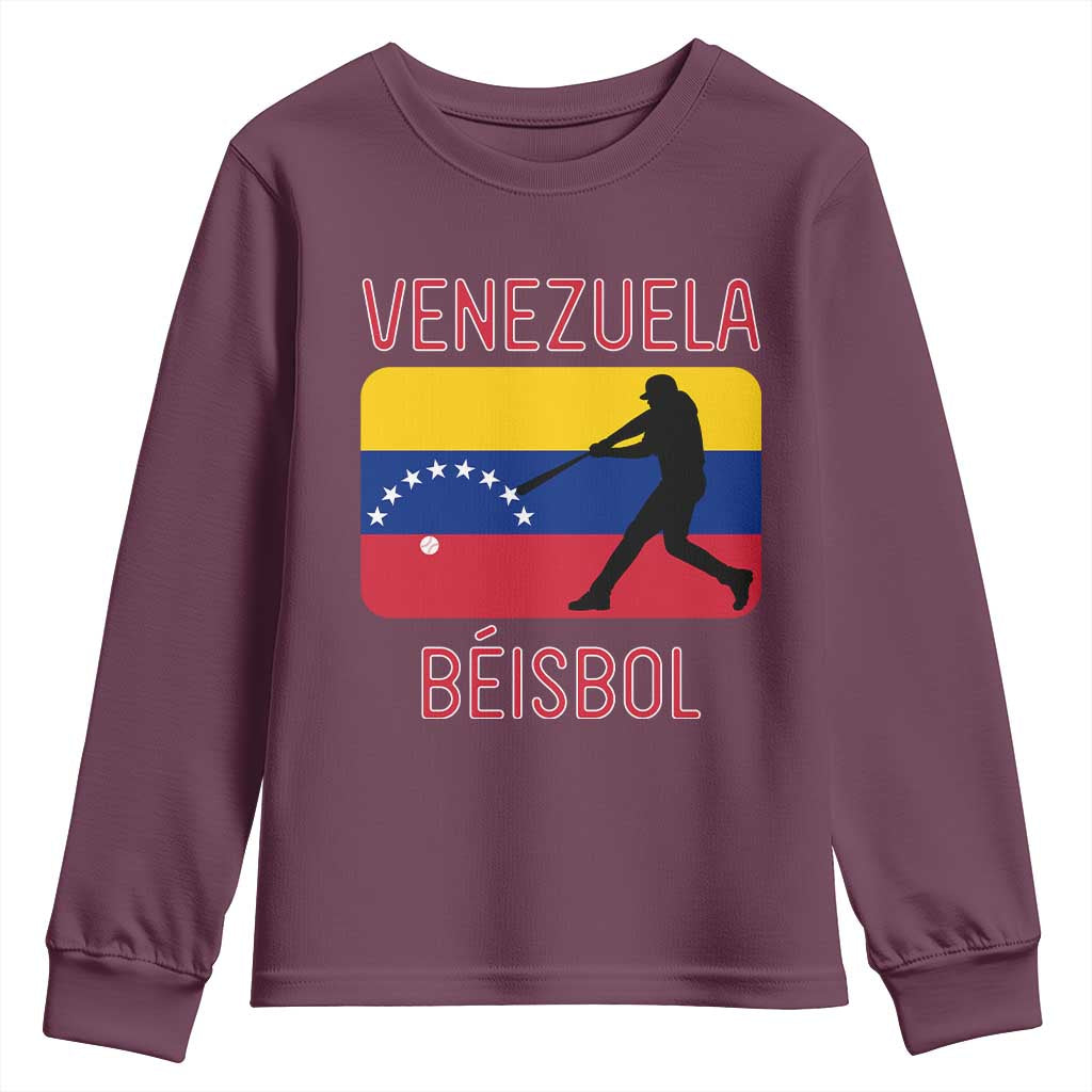 Venezuela Beisbol Flag Youth Sweatshirt Venezuelan Baseball Pride Latino Sports Fans TS02 Maroon Print Your Wear