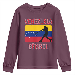 Venezuela Beisbol Flag Youth Sweatshirt Venezuelan Baseball Pride Latino Sports Fans TS02 Maroon Print Your Wear