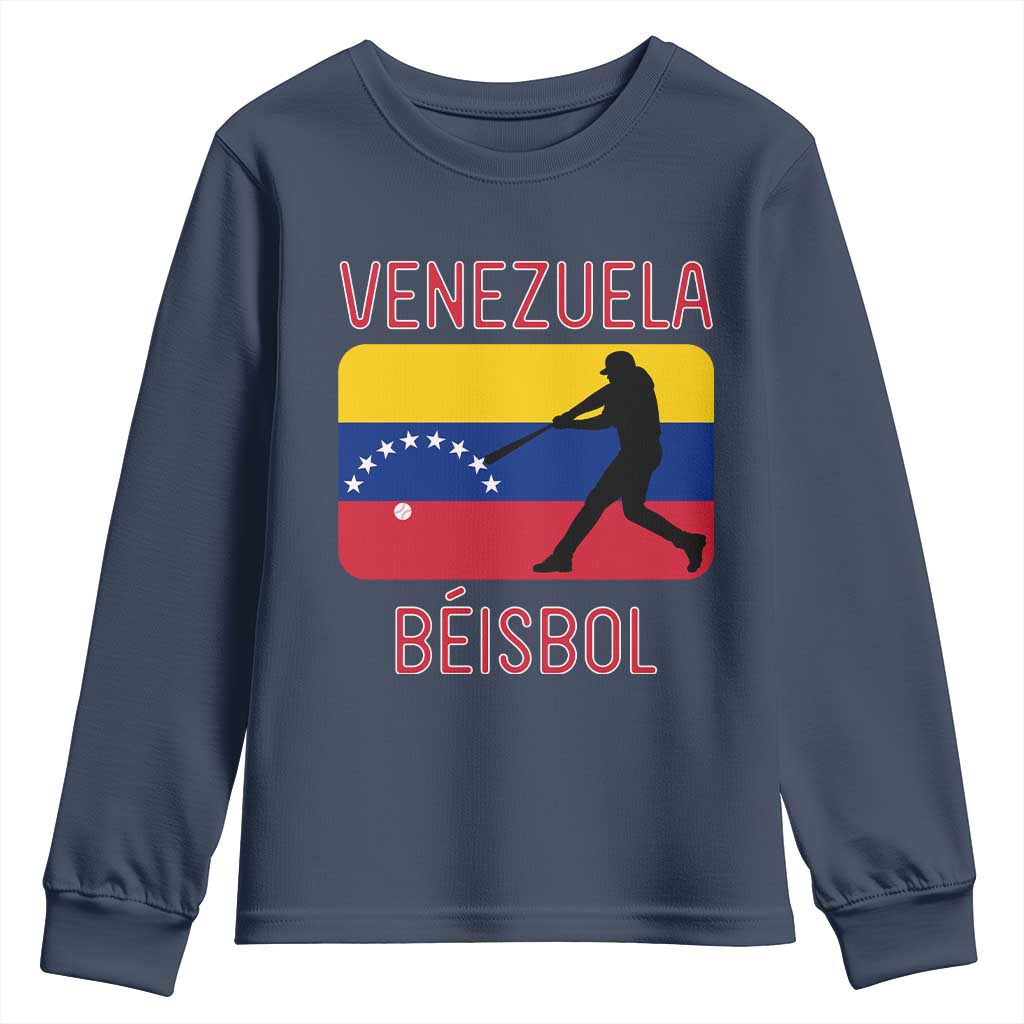 Venezuela Beisbol Flag Youth Sweatshirt Venezuelan Baseball Pride Latino Sports Fans TS02 Navy Print Your Wear